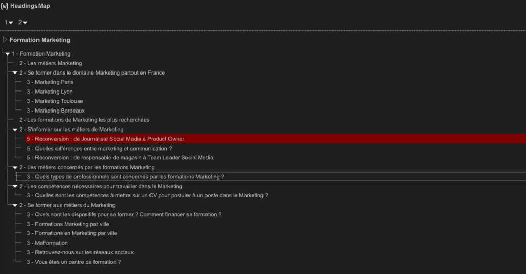 Exemple d'une page avec erreur avec le plugin headingsmap